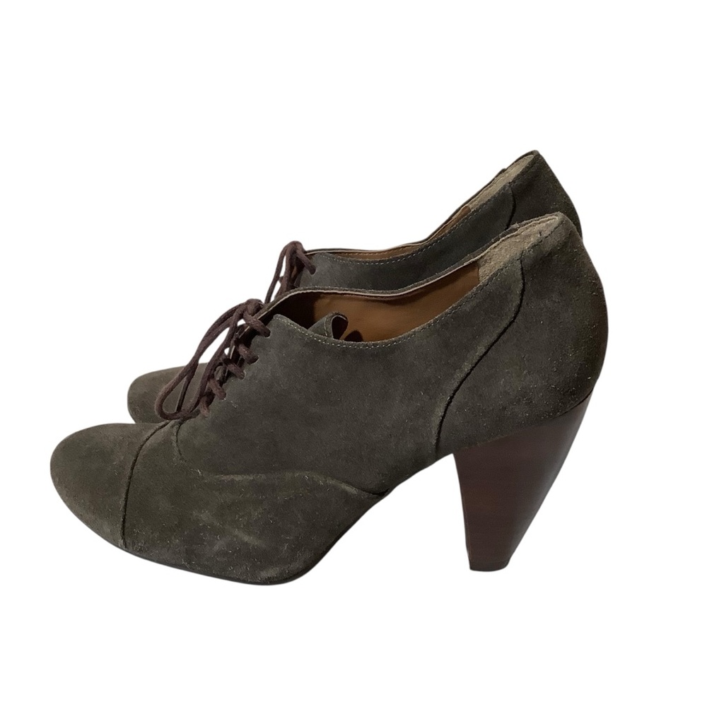 Bertie Olive Green Lace Up Suede Leather Heels